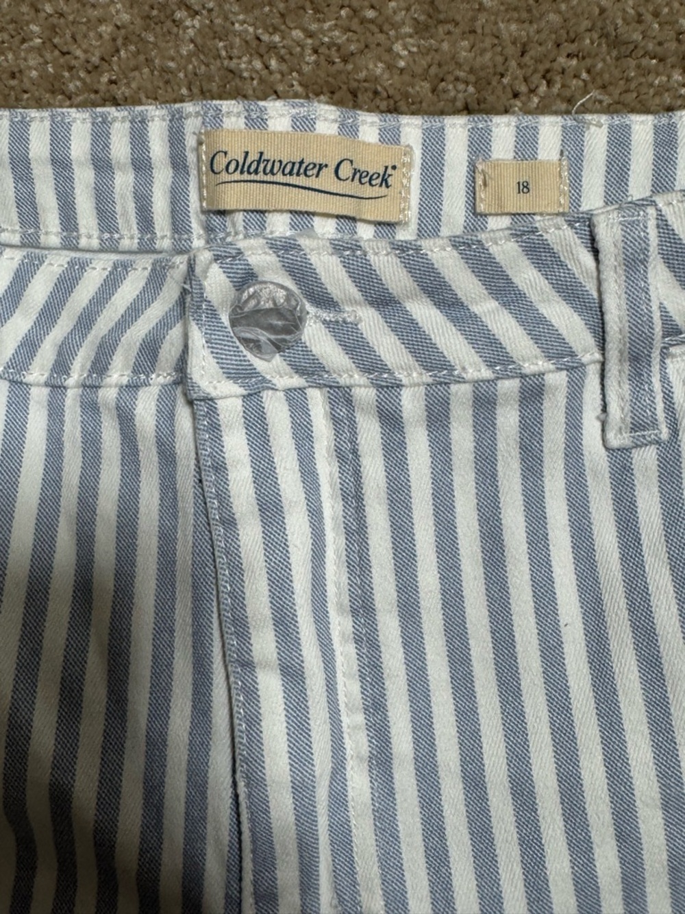 Coldwater Creek Blue and White Striped Cropped Chinos - Picture 6 of 7